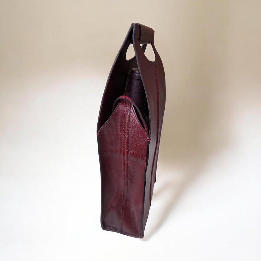 OXBlood Leather Double Wine Bottle Carrier. - Picture 6 of 6